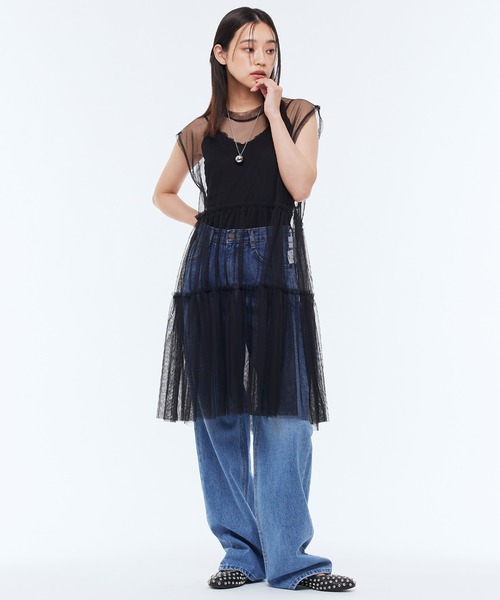 Narcissus（ナルシス）の「フリルレイヤードシアーワンピース（ワンピース・レディース・ブラック/ピンク・FREE）」の6枚目の写真