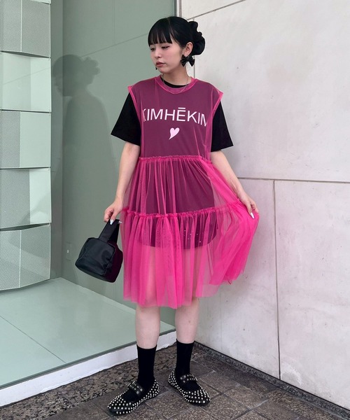 Narcissus（ナルシス）の「フリルレイヤードシアーワンピース（ワンピース・レディース・ブラック/ピンク・FREE）」の17枚目の写真