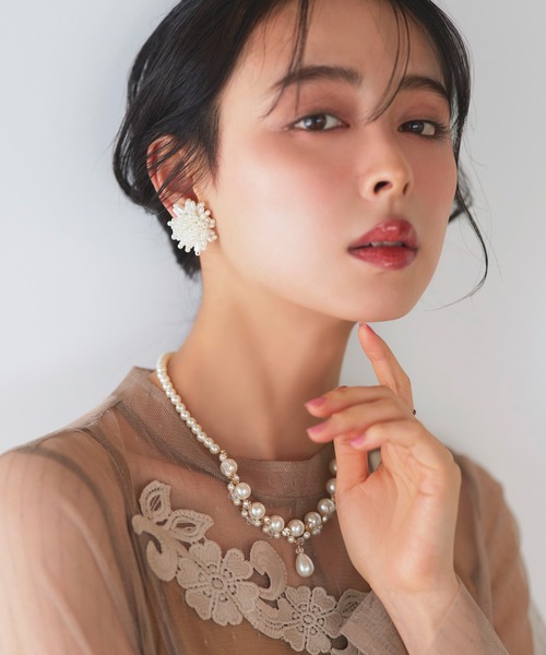 ドロップ パール ビジュー ネックレス ｜ レディース 結婚式