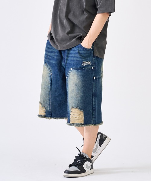 RE730（アールイーセブンサーティー）の「ダブルニーショートパンツ（デニムパンツ・メンズ・ネイビー/ブラック・X-LARGE/LARGE/MEDIUM）」の6枚目の写真