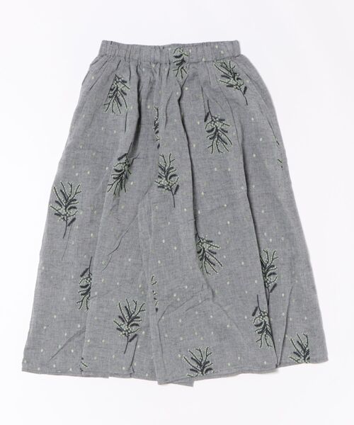 SUPER HAKKA（スーパーハッカ）の「先染めシャンブレー　ミモザ＆ドット刺繍ギャザーフレアパンツ（裏地付き）（その他パンツ・レディース・グリーン/ネイビー・FREE）」の7枚目の写真