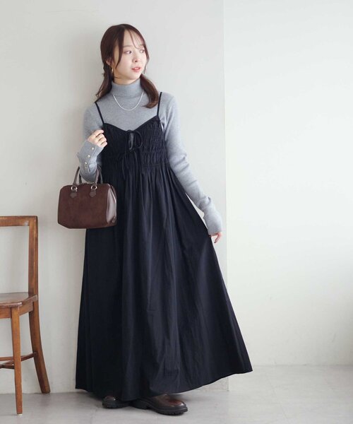 新品タグ付試着のみ♡かぐれ ピンタックキャミワンピース BLACK ピンタックキャミソールワンピース（ワンピース）｜JOURNAL STANDARD