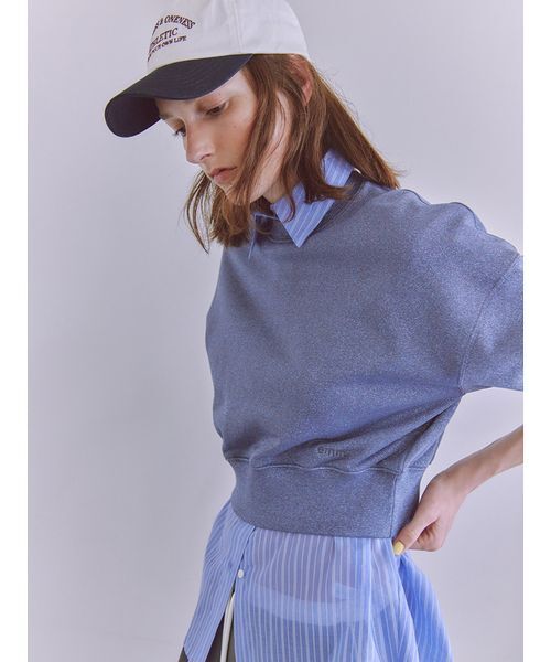 emmi（エミ）の「【ONLINE限定カラー】ラメ裏毛ショートスウェットトップス（スウェット・レディース・ライトグレー/ライトベージュ/ブルー・F）」の4枚目の写真