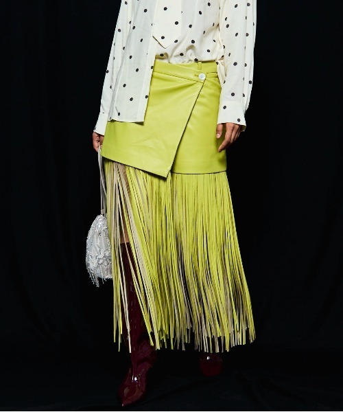 25AW PRE-ORDER】Vegan Leather Fringe Wrap Skirt/ヴィーガン