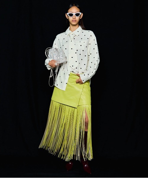 25AW PRE-ORDER】Vegan Leather Fringe Wrap Skirt/ヴィーガン