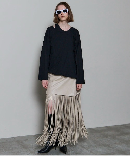 25AW PRE-ORDER】Vegan Leather Fringe Wrap Skirt/ヴィーガン