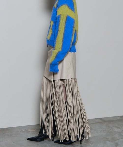 MAISON SPECIAL(メゾンスペシャル)の「Vegan Leather Fringe Wrap Skirt/ヴィーガンレザーフリンジラップスカート(スカート・レディース・ホワイト/ライム/ブラック・36/38)」の10枚目の写真