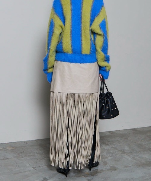 MAISON SPECIAL(メゾンスペシャル)の「Vegan Leather Fringe Wrap Skirt/ヴィーガンレザーフリンジラップスカート(スカート・レディース・ホワイト/ライム/ブラック・36/38)」の11枚目の写真