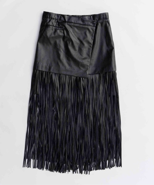 25AW PRE-ORDER】Vegan Leather Fringe Wrap Skirt/ヴィーガン