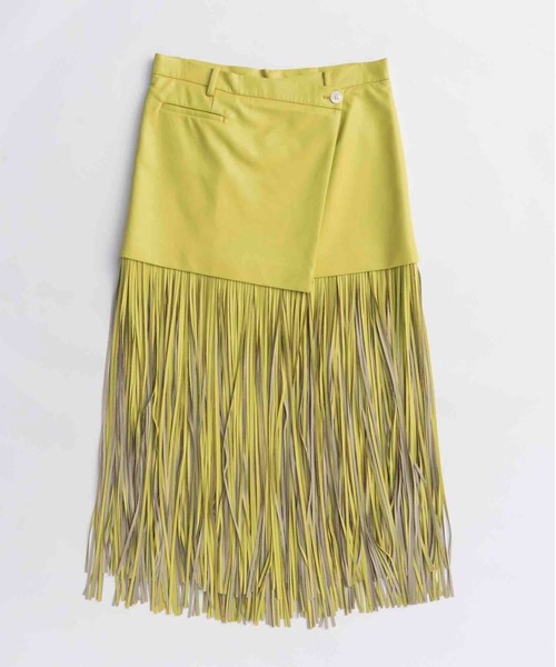 25AW PRE-ORDER】Vegan Leather Fringe Wrap Skirt/ヴィーガン