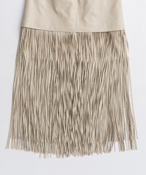 MAISON SPECIAL(メゾンスペシャル)の「Vegan Leather Fringe Wrap Skirt/ヴィーガンレザーフリンジラップスカート(スカート・レディース・ホワイト/ライム/ブラック・36/38)」の20枚目の写真