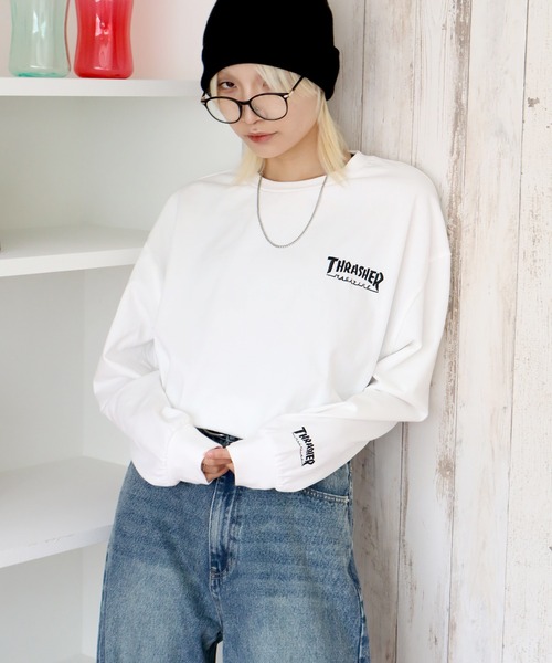 THRASHER(スラッシャー)の「【THRASHER/スラッシャー】ワンポイント刺繍ロゴ ロングスリーブTシャツ(Tシャツ/カットソー・メンズ・ブラック/アッシュグレー/ダークパープル/ホワイト・M/L/XL)」の1枚目の写真