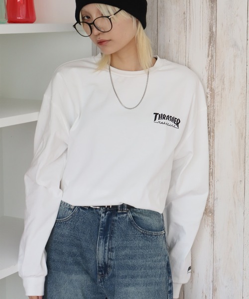THRASHER(スラッシャー)の「【THRASHER/スラッシャー】ワンポイント刺繍ロゴ ロングスリーブTシャツ(Tシャツ/カットソー・メンズ・ブラック/アッシュグレー/ダークパープル/ホワイト・M/L/XL)」の9枚目の写真