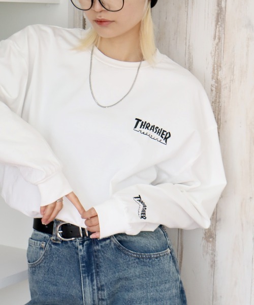 THRASHER(スラッシャー)の「【THRASHER/スラッシャー】ワンポイント刺繍ロゴ ロングスリーブTシャツ(Tシャツ/カットソー・メンズ・ブラック/アッシュグレー/ダークパープル/ホワイト・M/L/XL)」の11枚目の写真