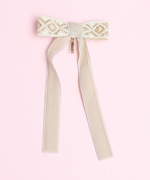 Zoule（ゾーラ）の「Zoule ゾーラ：embroidery　velvet1　フラワー刺繍　ベルベット 　リボン　ヘアーカフス（ヘアピン）」