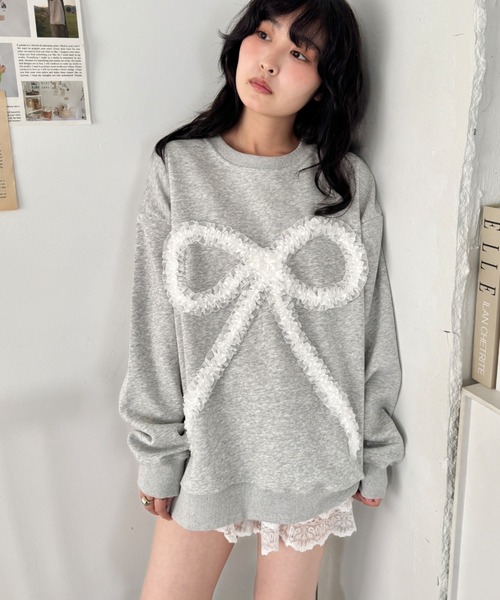 セール】立体シアーフリルリボンプルオーバー（スウェット）｜SOLLON