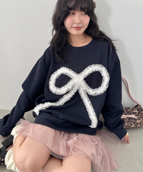 セール】立体シアーフリルリボンプルオーバー（スウェット）｜SOLLON