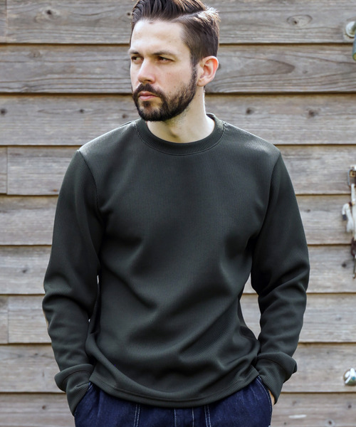 MR.OLIVE(ミスターオリーブ)の「MR.OLIVE ミスターオリーブ / AZE POLYESTER ELBOW PATCH SHIRT ローゲージニットエルボーパッチトップス / M253127(スウェット・メンズ・ブラック/グリーン・MEDIUM/LARGE)」の6枚目の写真