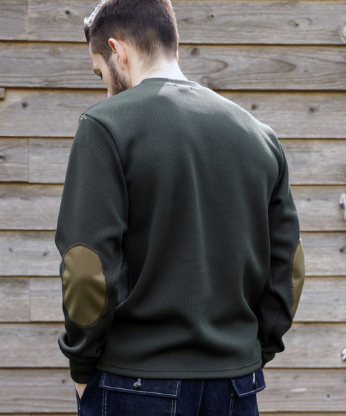 MR.OLIVE(ミスターオリーブ)の「MR.OLIVE ミスターオリーブ / AZE POLYESTER ELBOW PATCH SHIRT ローゲージニットエルボーパッチトップス / M253127(スウェット・メンズ・ブラック/グリーン・MEDIUM/LARGE)」の7枚目の写真