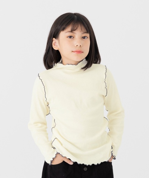 JAM & LINK（ジャムアンドリンク）の「配色メロウフリルリブカットソー（Tシャツ/カットソー・キッズ・ブラック/グレー/クリーム・100/110/120/130/140/150/160）」の3枚目の写真