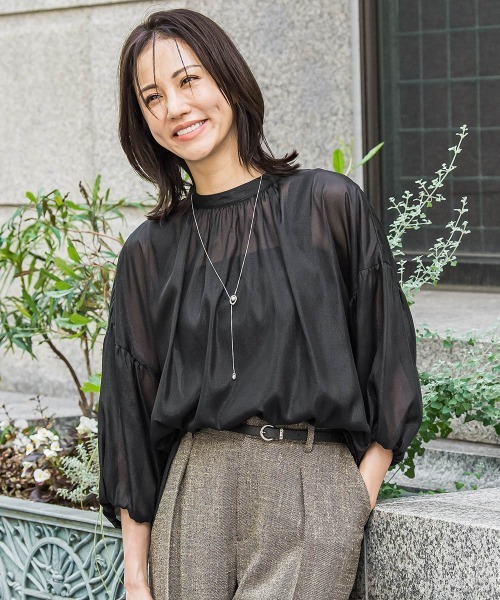 LAUTREAMONT（ロートレアモン）の「シアーブライト 2WAYボウタイブラウス≪手洗い可能≫（シャツ/ブラウス・レディース・ブラウン/イエロー/ブラック・9号）」の4枚目の写真