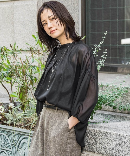 LAUTREAMONT（ロートレアモン）の「シアーブライト 2WAYボウタイブラウス≪手洗い可能≫（シャツ/ブラウス・レディース・ブラウン/イエロー/ブラック・9号）」の5枚目の写真