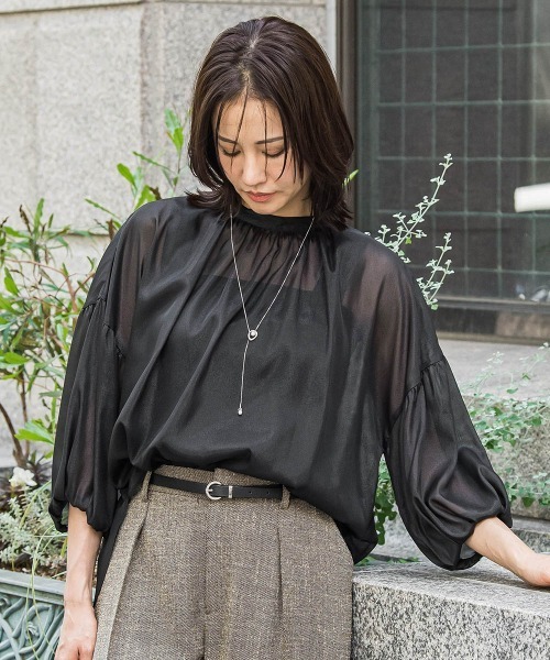 LAUTREAMONT（ロートレアモン）の「シアーブライト 2WAYボウタイブラウス≪手洗い可能≫（シャツ/ブラウス・レディース・ブラウン/イエロー/ブラック・9号）」の6枚目の写真