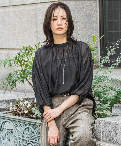 LAUTREAMONT（ロートレアモン）の「シアーブライト 2WAYボウタイブラウス≪手洗い可能≫（シャツ/ブラウス・レディース・ブラウン/イエロー/ブラック・9号）」の7枚目の写真