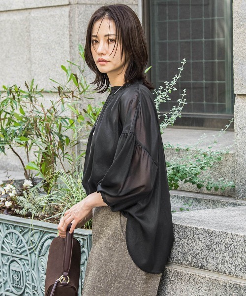 LAUTREAMONT（ロートレアモン）の「シアーブライト 2WAYボウタイブラウス≪手洗い可能≫（シャツ/ブラウス・レディース・ブラウン/イエロー/ブラック・9号）」の8枚目の写真
