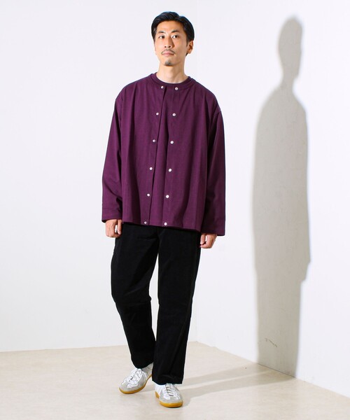 GLOSTER(グロスター)の「【春の人気作が復刻】【裏グラデーションシリーズ】天竺クルーカーディガン(カーディガン/ボレロ・メンズ・ホワイト/パープル/ブラック・S/M/L)」の4枚目の写真