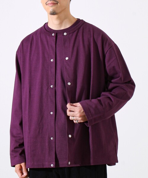 GLOSTER(グロスター)の「【春の人気作が復刻】【裏グラデーションシリーズ】天竺クルーカーディガン(カーディガン/ボレロ・メンズ・ホワイト/パープル/ブラック・S/M/L)」の5枚目の写真