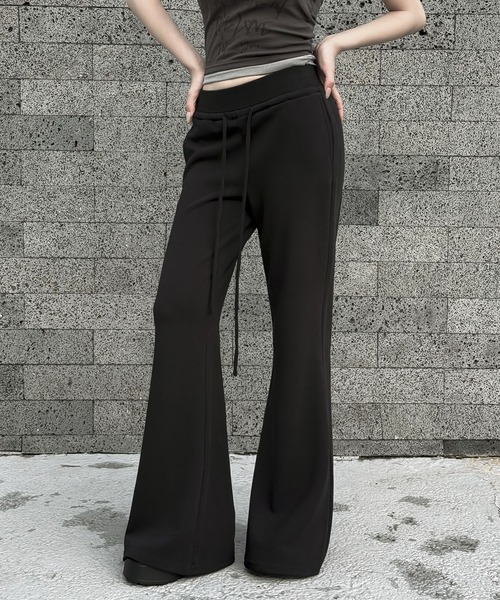 MOMENTEL フレアパンツ y2k セール】ストレッチ美脚フレアパンツ シンプルY2Kレギンスパンツ