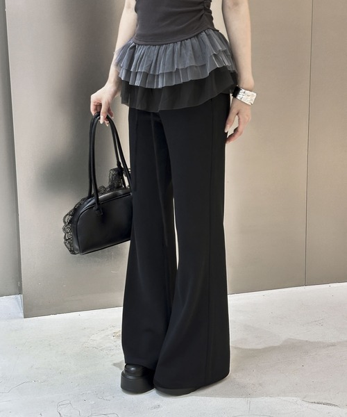 セール】ストレッチ美脚フレアパンツ シンプルY2Kレギンスパンツ