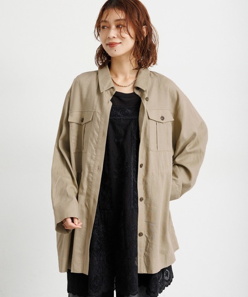 studio CLIP（スタディオクリップ）の「ウエストドロストシャツジャケット（その他アウター・レディース・カーキ/ネイビー/ベージュ・FREE）」の4枚目の写真