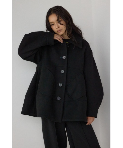 セール】【PLUS】ボリュームスリーブペプラムコート（ステンカラー