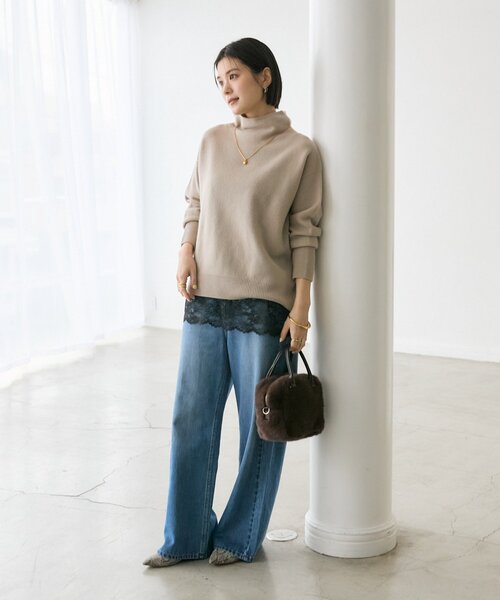 RIVE DROITE（リヴドロワ）の「【5色展開/万能トップス】ウール100NEWボトルネックニット（ニット/セーター・レディース・ピンク/グレイッシュベージュ/ブラック/オフホワイト/グレー・FREE）」の17枚目の写真