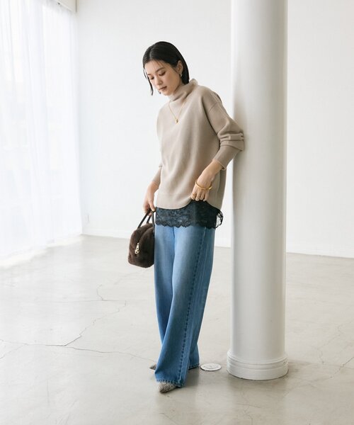 RIVE DROITE（リヴドロワ）の「【5色展開/万能トップス】ウール100NEWボトルネックニット（ニット/セーター・レディース・ピンク/グレイッシュベージュ/ブラック/オフホワイト/グレー・FREE）」の18枚目の写真