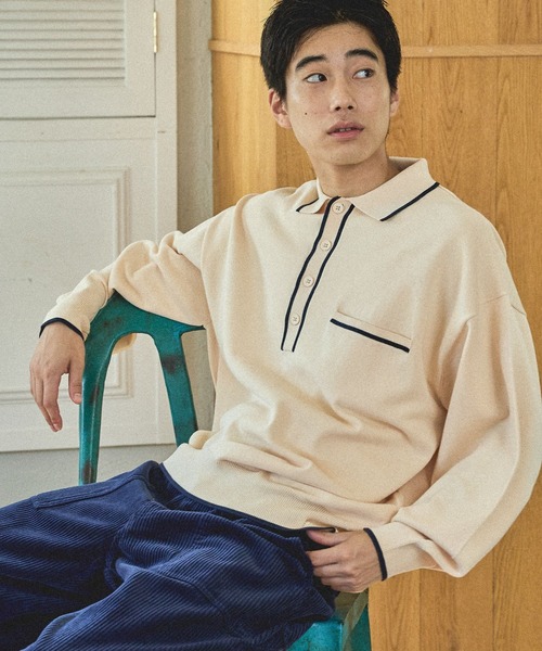 niko and...(ニコアンド)の「配色ニットポロ(ポロシャツ・メンズ・グリーン/チャコール/アイボリー・LARGE/MEDIUM)」の1枚目の写真