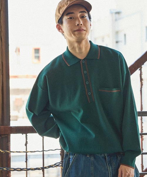 niko and...(ニコアンド)の「配色ニットポロ(ポロシャツ・メンズ・グリーン/チャコール/アイボリー・LARGE/MEDIUM)」の3枚目の写真