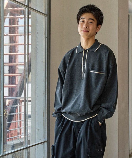 niko and...(ニコアンド)の「配色ニットポロ(ポロシャツ・メンズ・グリーン/チャコール/アイボリー・LARGE/MEDIUM)」の6枚目の写真