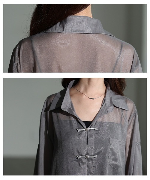 Sawa a la mode（サワアラモード）の「チャイナボタン風シアーシャツ（シャツ/ブラウス・レディース・グレー・FREE）」の5枚目の写真