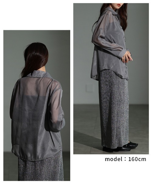 Sawa a la mode（サワアラモード）の「チャイナボタン風シアーシャツ（シャツ/ブラウス・レディース・グレー・FREE）」の10枚目の写真