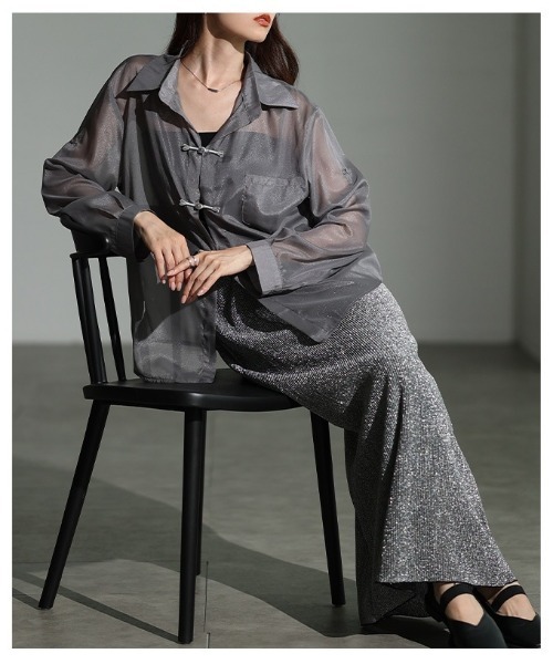 Sawa a la mode（サワアラモード）の「チャイナボタン風シアーシャツ（シャツ/ブラウス・レディース・グレー・FREE）」の15枚目の写真