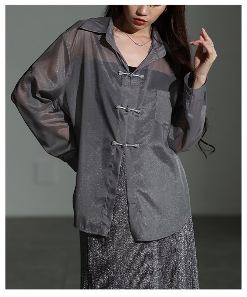 Sawa a la mode（サワアラモード）の「チャイナボタン風シアーシャツ（シャツ/ブラウス・レディース・グレー・FREE）」の19枚目の写真