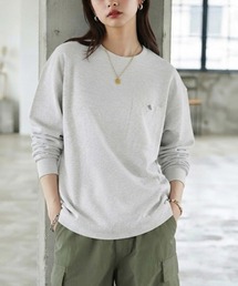 【JEMORGAN / ジェーイーモーガン】鹿の子フリースポケット付きクルーネック長袖Tシャツ / ワンポイント刺繍 オーバーサイズ スウェットロンT/ユニセックス
