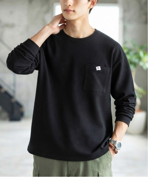 JEMORGAN(ジェーイーモーガン)の「【JEMORGAN / ジェーイーモーガン】鹿の子フリースポケット付きクルーネック長袖Tシャツ / ワンポイント刺繍 オーバーサイズ スウェットロンT/ユニセックス(スウェット・メンズ・ネイビー/オートミール/ブラック/オフホワイト・MEDIUM/LARGE/X-LARGE)」の2枚目の写真