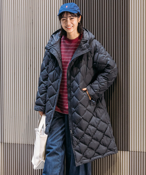 エピヌ ダウンコート ブラック キルティング フード付き ダウン
