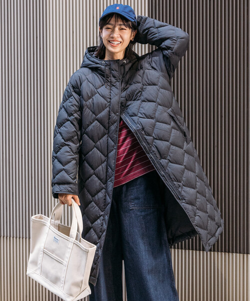 ブラックロングダウンジャケット フード付き MATTRESSEフード付きロングダウンジャケット ブラック