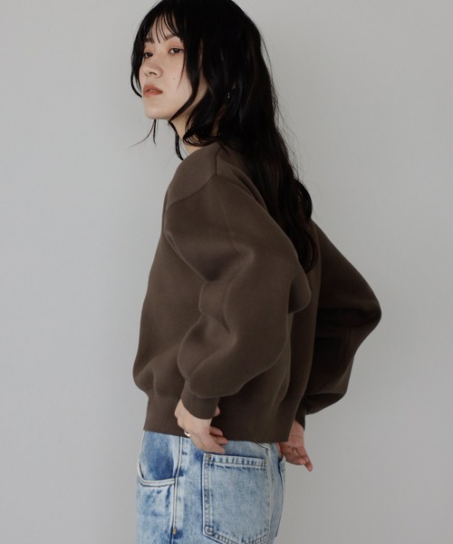 ENC（エンク）の「sweat like knit pullover / スウェットライクニットプルオーバー（ニット/セーター・レディース・ブラウン/グレー/オフホワイト・FREE）」の6枚目の写真