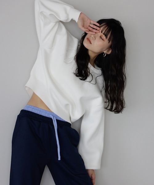 ENC（エンク）の「sweat like knit pullover / スウェットライクニットプルオーバー（ニット/セーター・レディース・ブラウン/グレー/オフホワイト・FREE）」の13枚目の写真